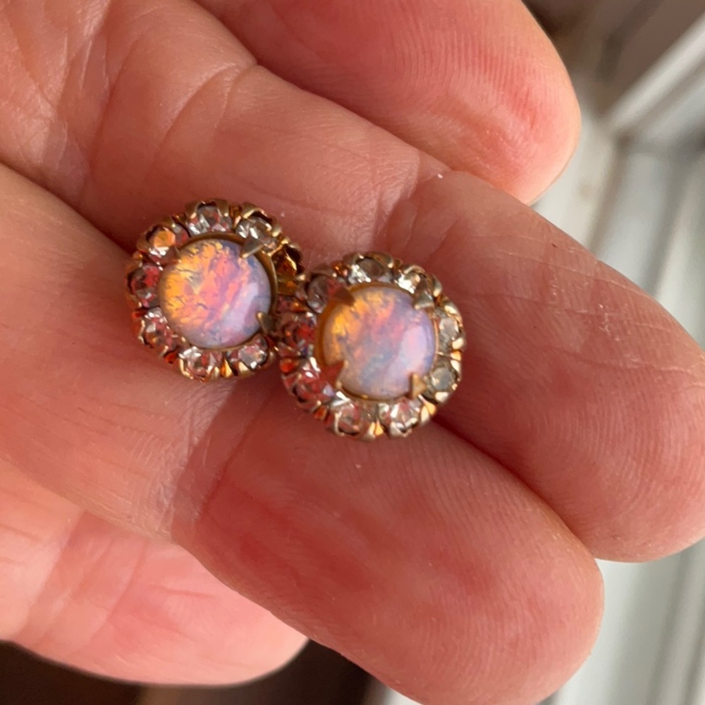 Victorian Threaded Post Opal Earrings - image 5